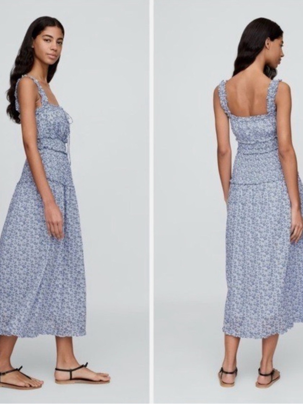 GAP X Doen Light Blue Floral Midi Dress with Ruffle Straps - size small NWT